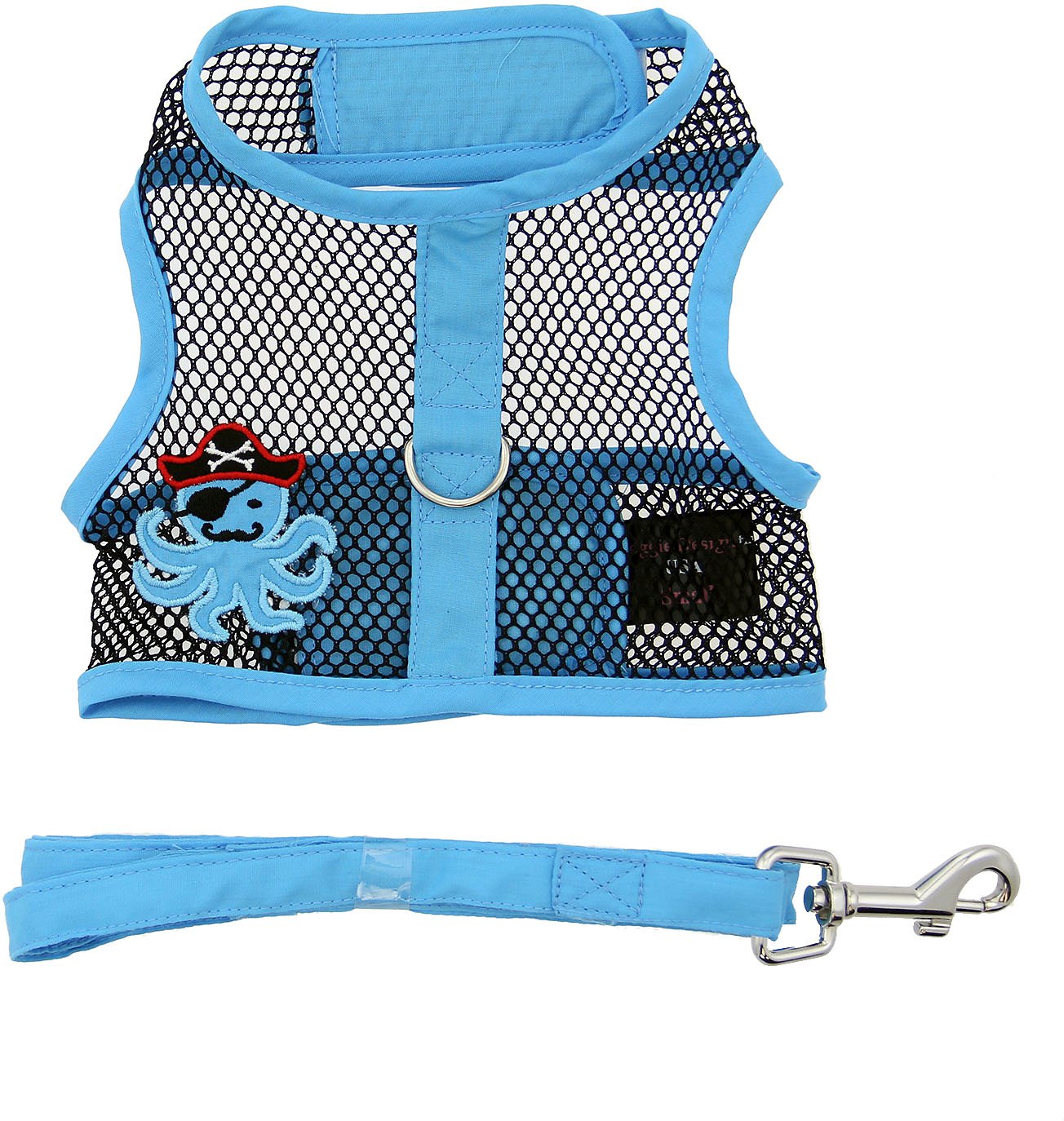 Doggie Design Cool Mesh Dog Harness with Matching Leash, Under the Sea Pirate Octopus, Medium