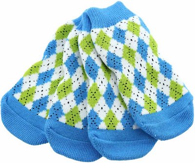 Doggie Design Non-Skid Dog Socks, Blue & Green Argyle, Medium