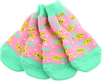 Doggie Design Non-Skid Dog Socks, Pineapple, X-Small