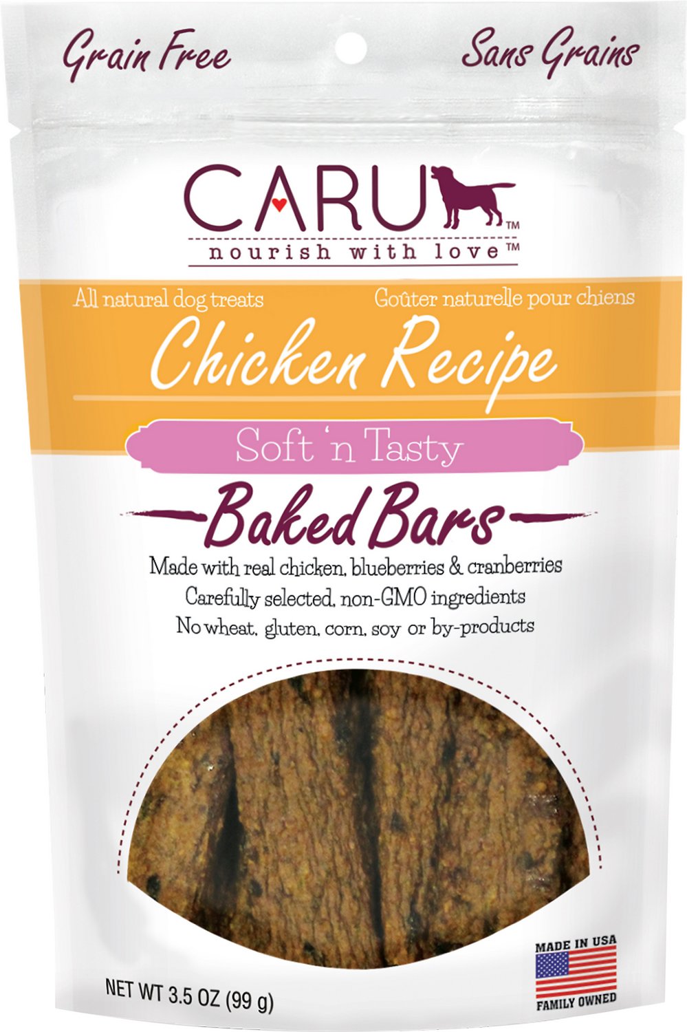 Caru Soft 'n Tasty Baked Bars Chicken Recipe Grain-Free Dog Treats, 3.5-oz