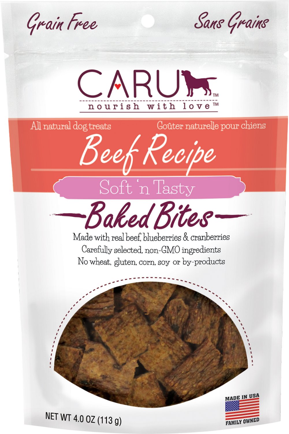 Caru Soft 'n Tasty Baked Bites Beef Recipe Grain-Free Dog Treats, 4-oz