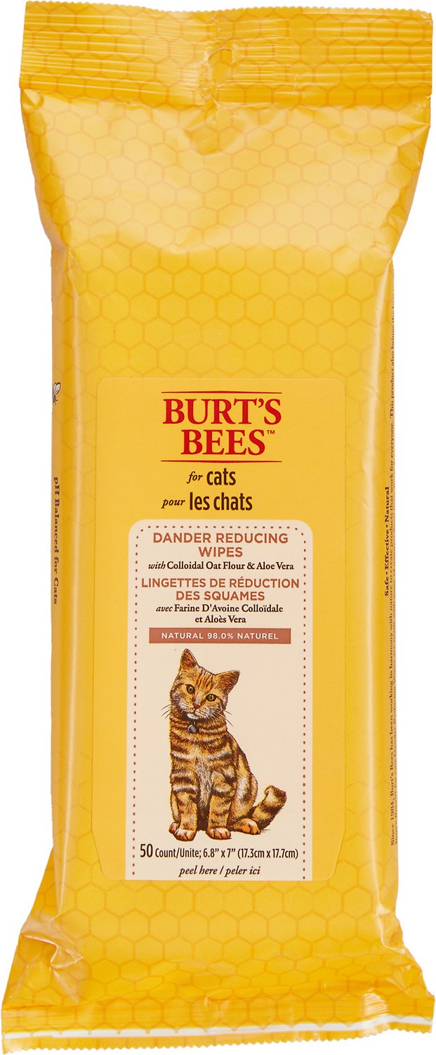Burt's Bees Dander Reducing Wipes with Colloidal Oat Flour & Aloe Vera for Cats, 50-count