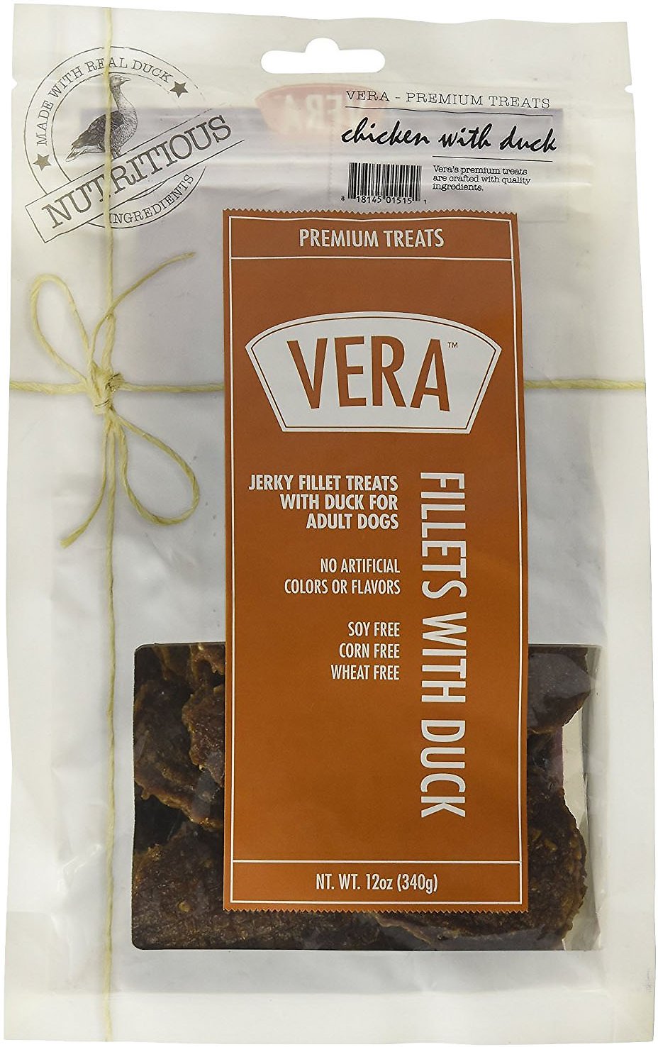 VERA Premium Jerky Fillets with Duck Dog Treats, 12-oz