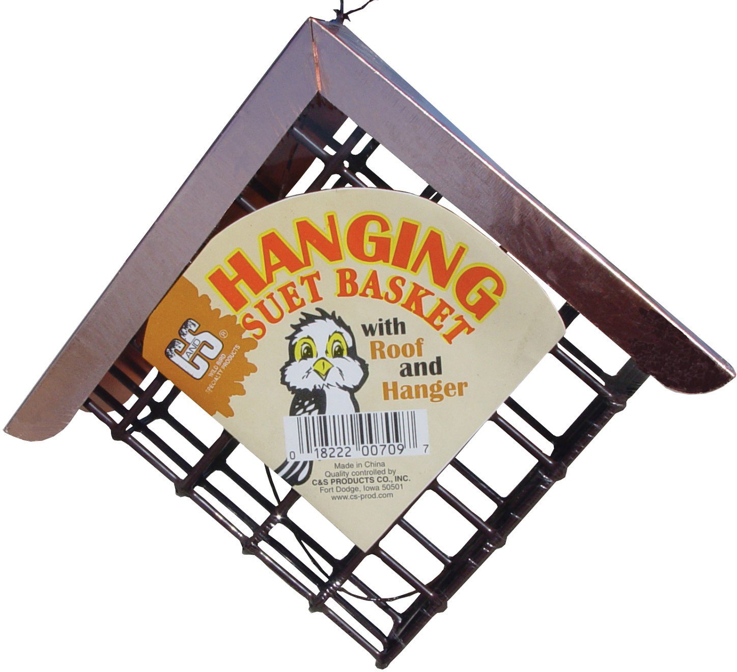 C&S Hanging Suet Basket with Roof & Hanger Wild Bird Feeder, 7-in