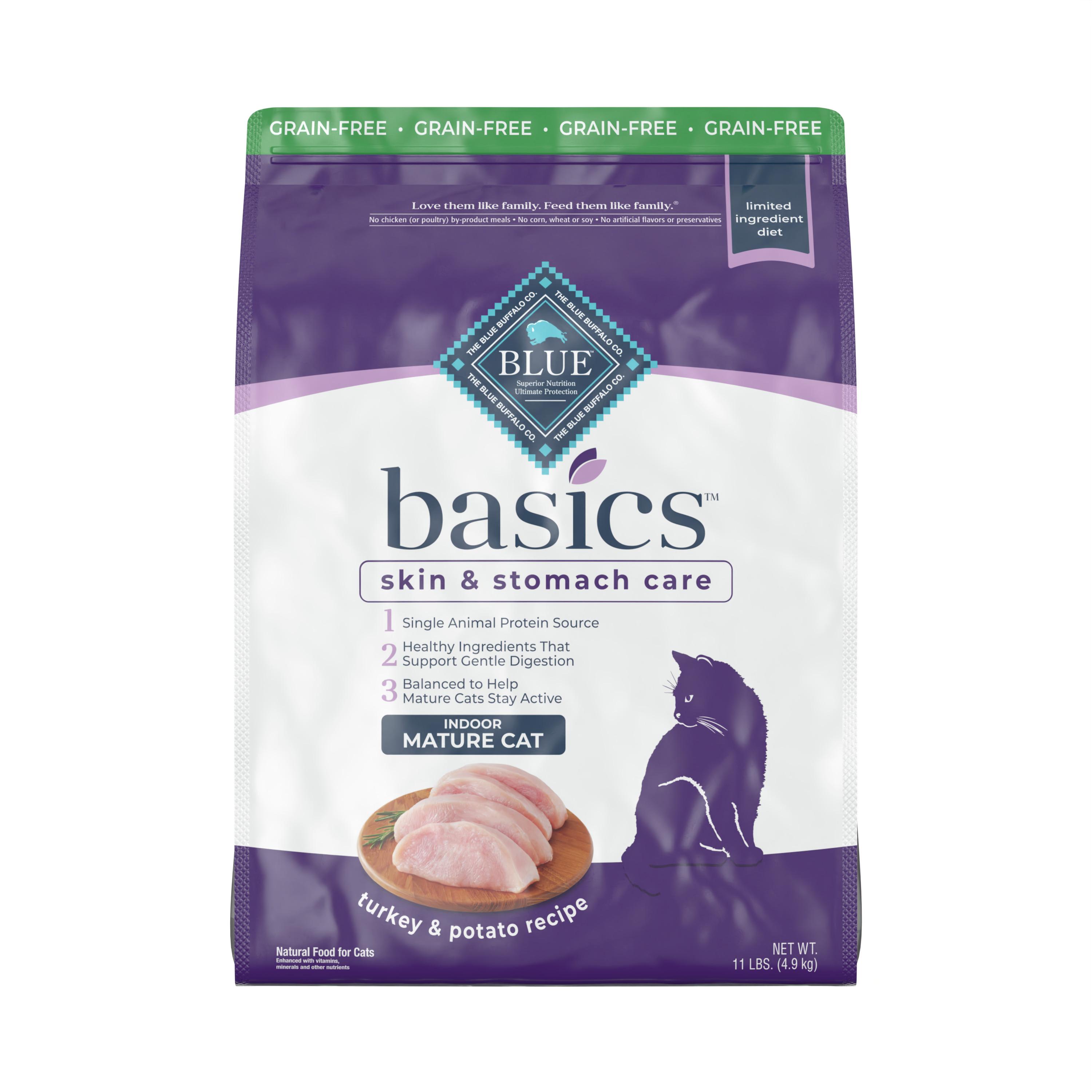 Blue Buffalo BLUE Basics Skin & Stomach Care Turkey & Potato Indoor Mature Grain-Free Dry Cat Food, 11-lb