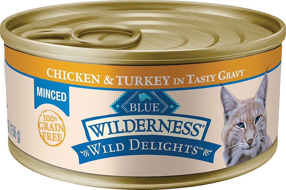 Blue Buffalo Wilderness Wild Delights Minced Chicken & Turkey in Tasty Gravy Grain-Free Wet Cat Food Can