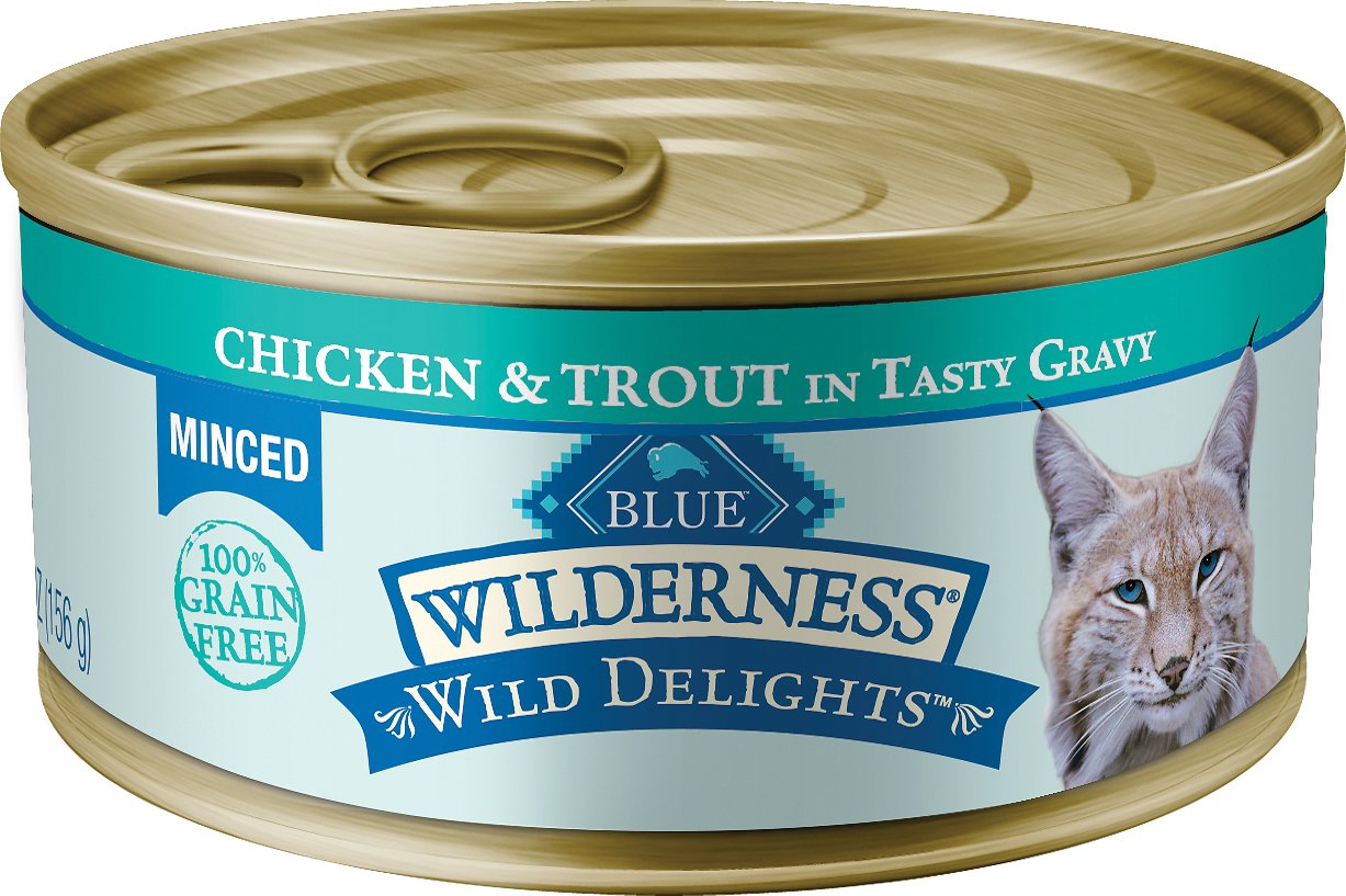 Blue Buffalo Wilderness Wild Delights Minced Chicken & Trout in Tasty Gravy Grain-Free Wet Cat Food Can