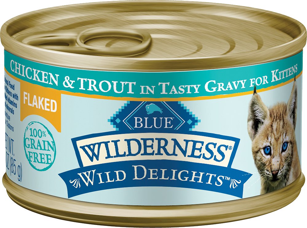 Blue Buffalo Wilderness Wild Delights Flaked Chicken & Trout in Tasty Gravy for Kittens Grain-Free Wet Cat Food Can