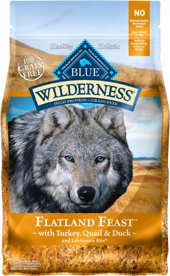 Blue Buffalo Wilderness Flatland Feast Turkey, Quail & Duck Formula Grain-Free Dry Dog Food, 4-lb