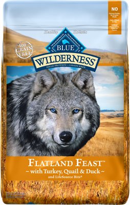 Blue Buffalo Wilderness Flatland Feast Turkey, Quail & Duck Formula Grain-Free Dry Dog Food, 22-lb
