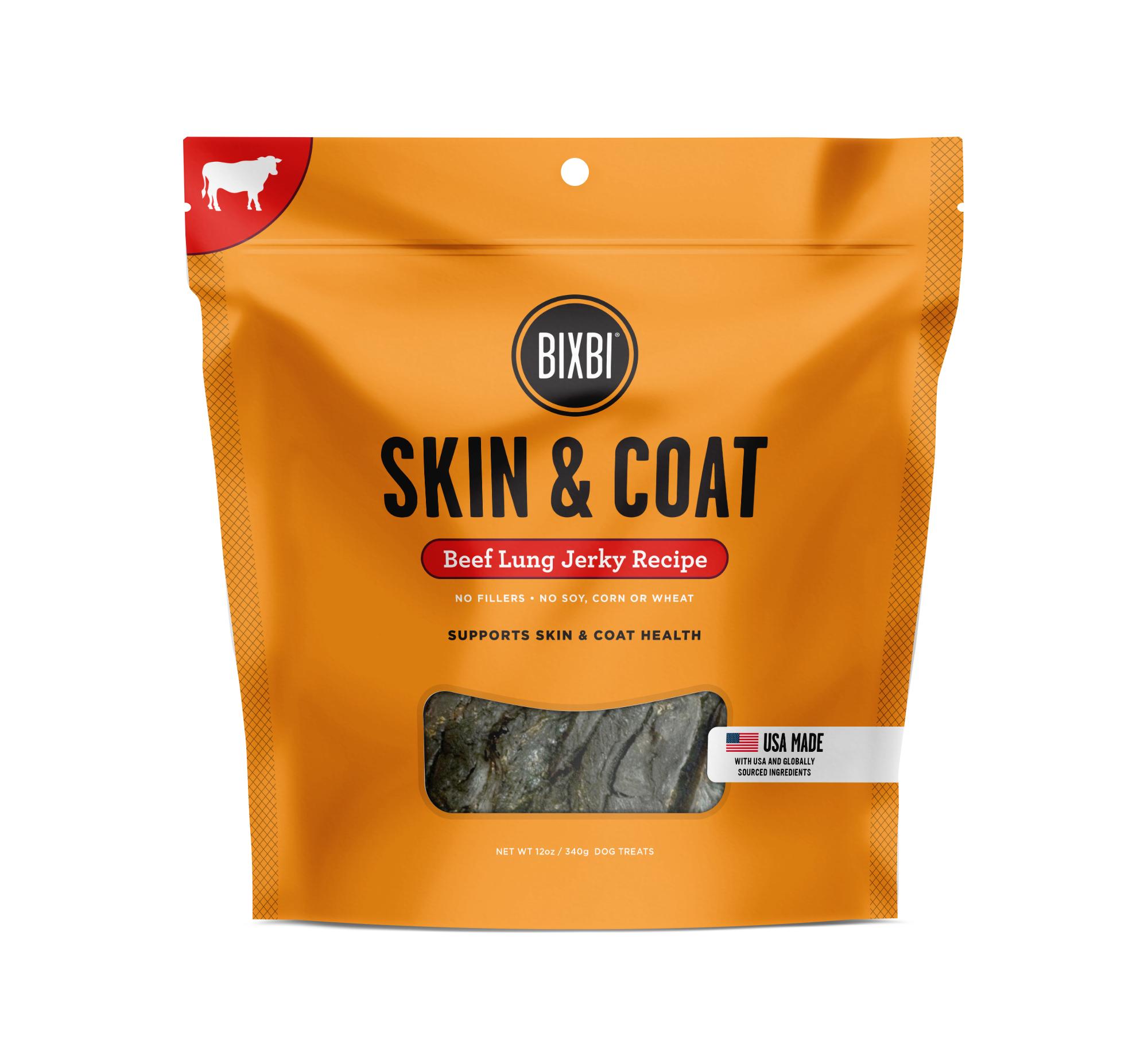 BIXBI Skin & Coat Beef Lung Jerky Dog Treats, 12-oz