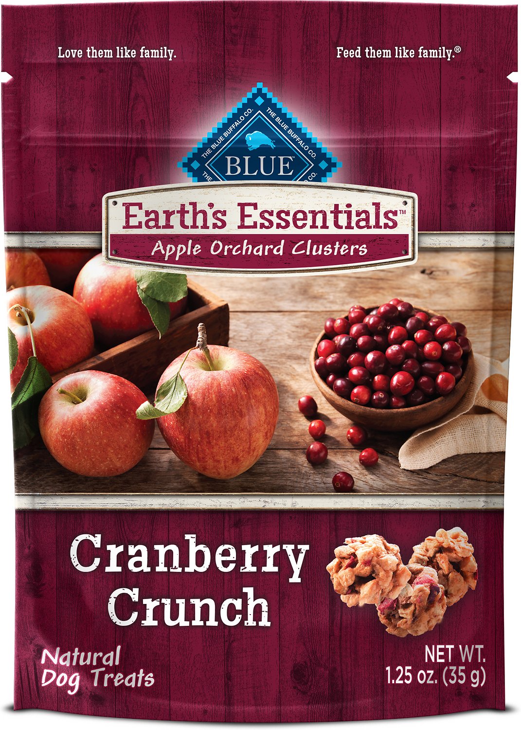 Blue Buffalo Earth's Essentials Apple Orchard Clusters Cranberry Crunch Recipe Dog Treats, 1.25-oz