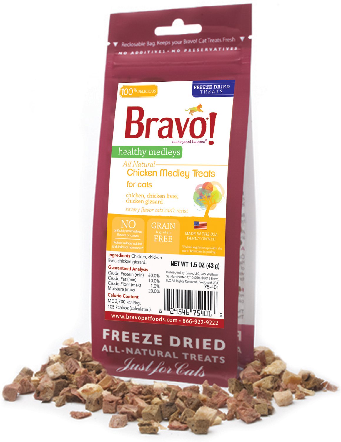 Bravo! Healthy Medley Chicken Medley Freeze-Dried Cat Treats, 1.5-oz