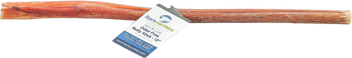 Barkworthies Odor-Free Skin & Coat Bully Sticks Dog Treats, 12-in (**)