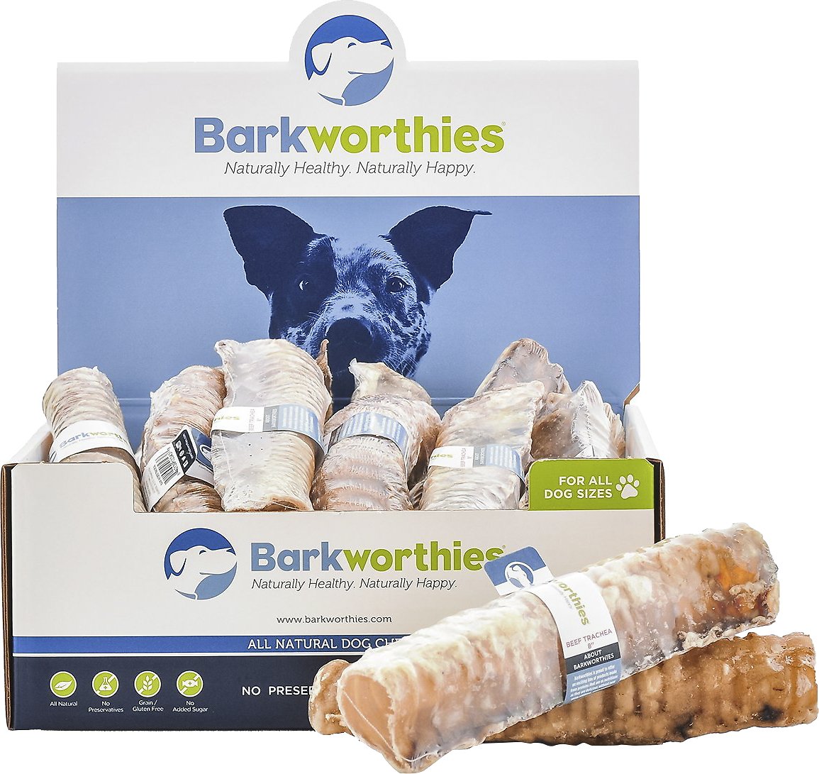 Barkworthies Beef Trachea Dog Treats, 8-in case of 25 (**)
