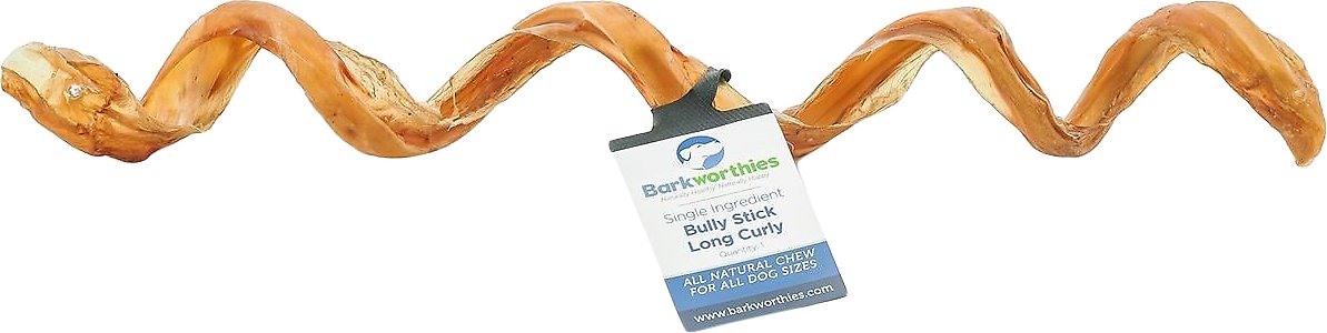 Barkworthies Long Curly Bully Sticks Dog Treats, 10-12-in