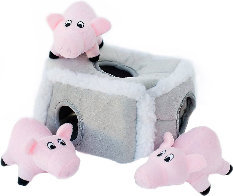 ZippyPaws Burrow Squeaky Hide and Seek Plush Dog Toy, Pig Pen