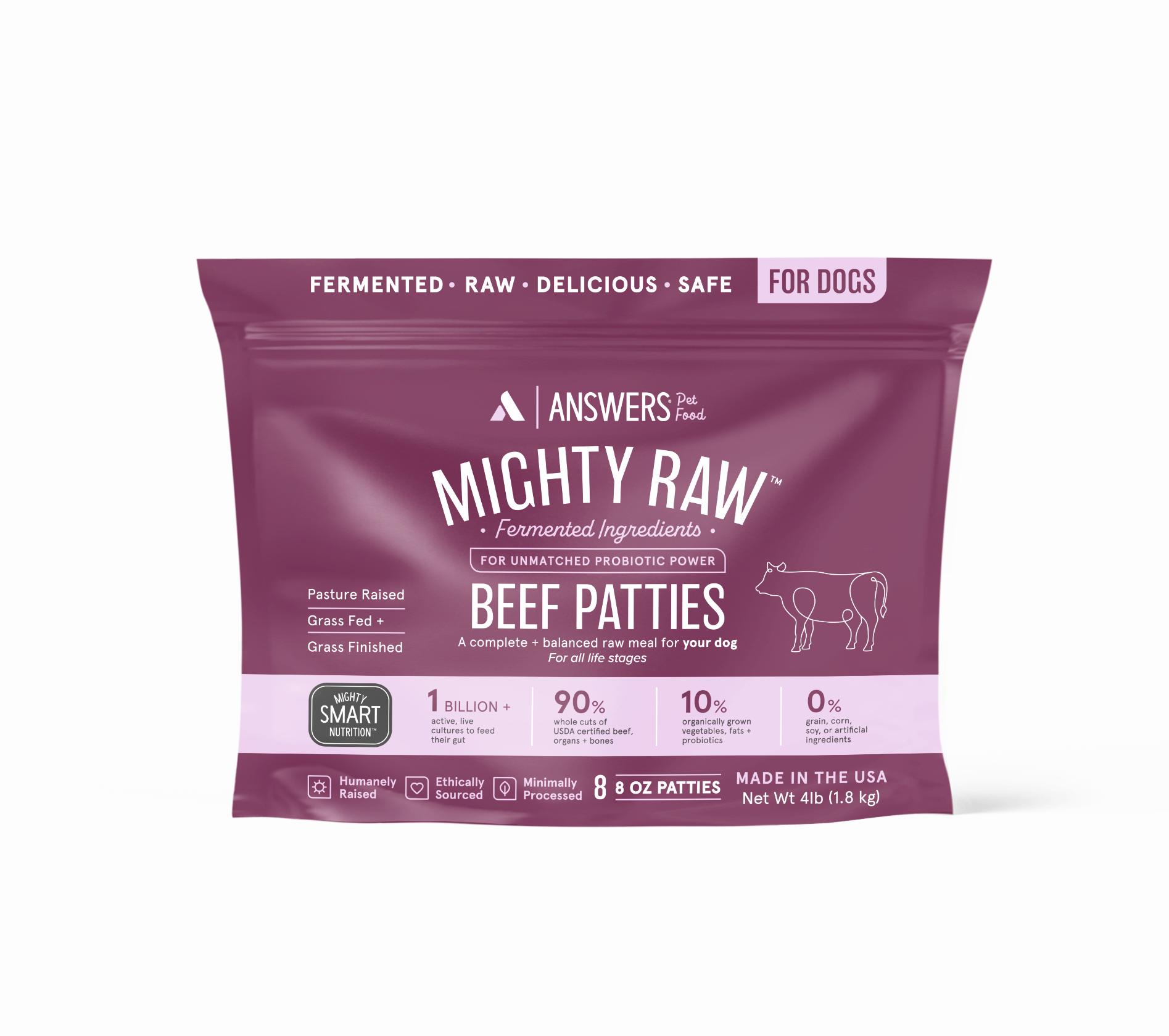 Answers Pet Food Mighty Raw Beef Frozen Dog Food, Patties, 4-lb