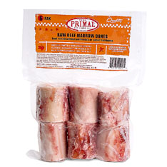 Primal Raw 2" Beef Marrow Bone Raw Frozen Dog Treat, 6pk, case of 10 (**)