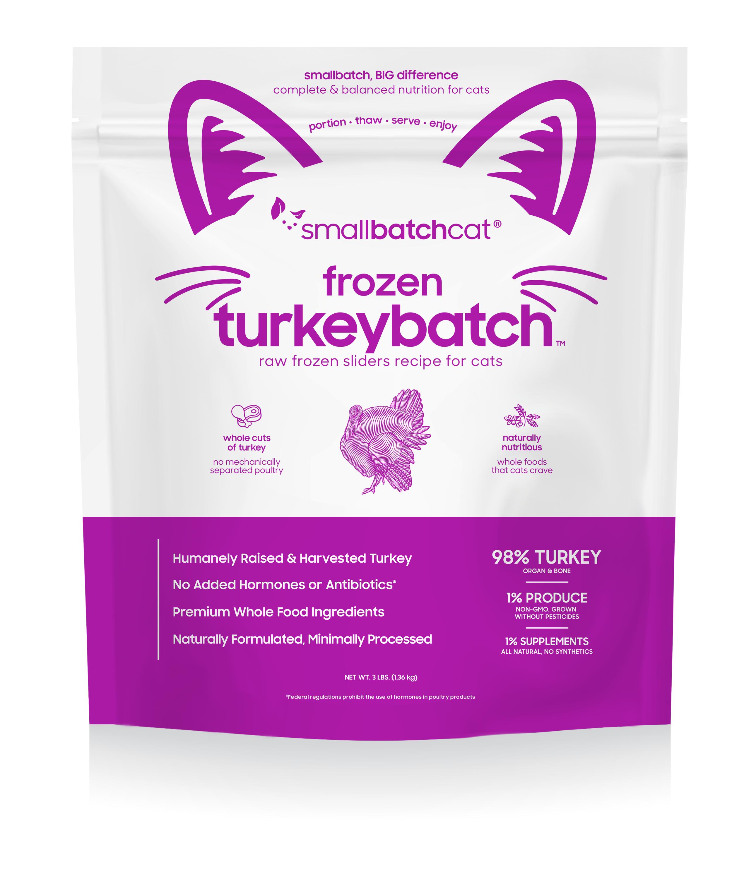 Smallbatch Cat Turkey Batch Sliders Frozen Cat Food, 3-lb