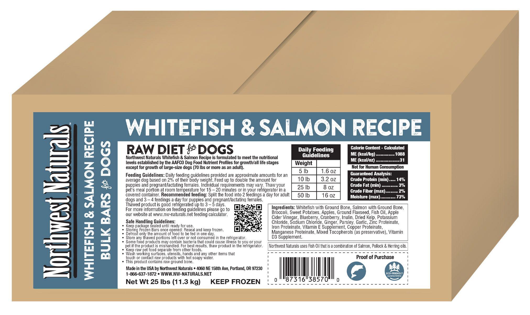 Northwest Naturals Raw Diet Grain-Free Whitefish & Salmon Dinner Bar Raw Frozen Dog Food, Individually Wrapped 1-lb