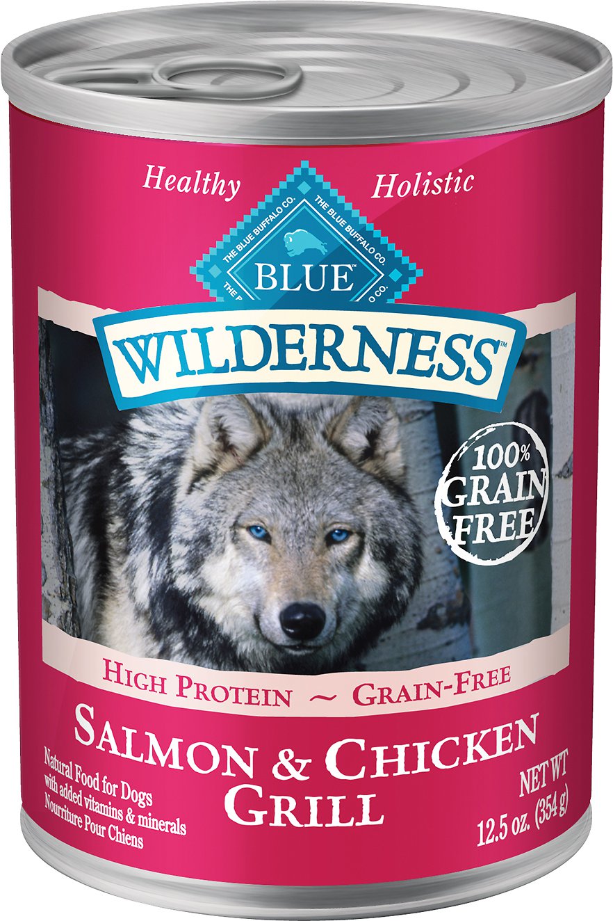 Blue Buffalo Wilderness Salmon & Chicken Grill Grain-Free Wet Dog Food Can, 12.5-oz, case of 12 (**)