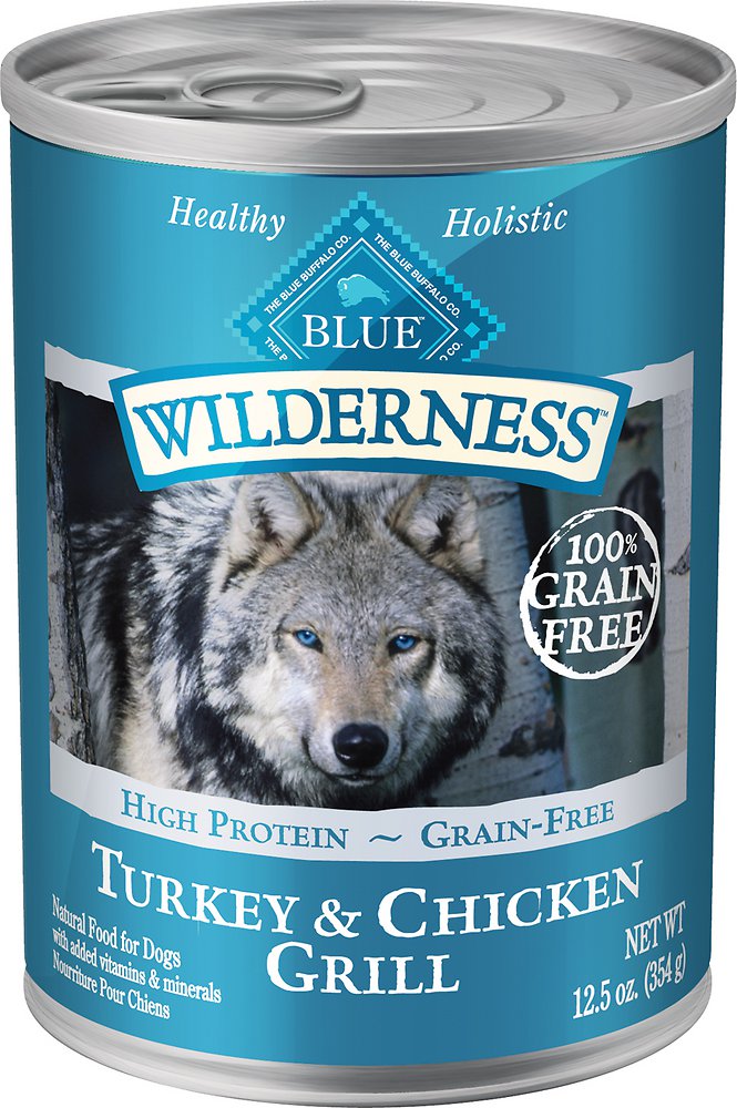 Blue Buffalo Wilderness Turkey & Chicken Grill Grain-Free Wet Dog Food Can, 12.5-oz, case of 12 (**)
