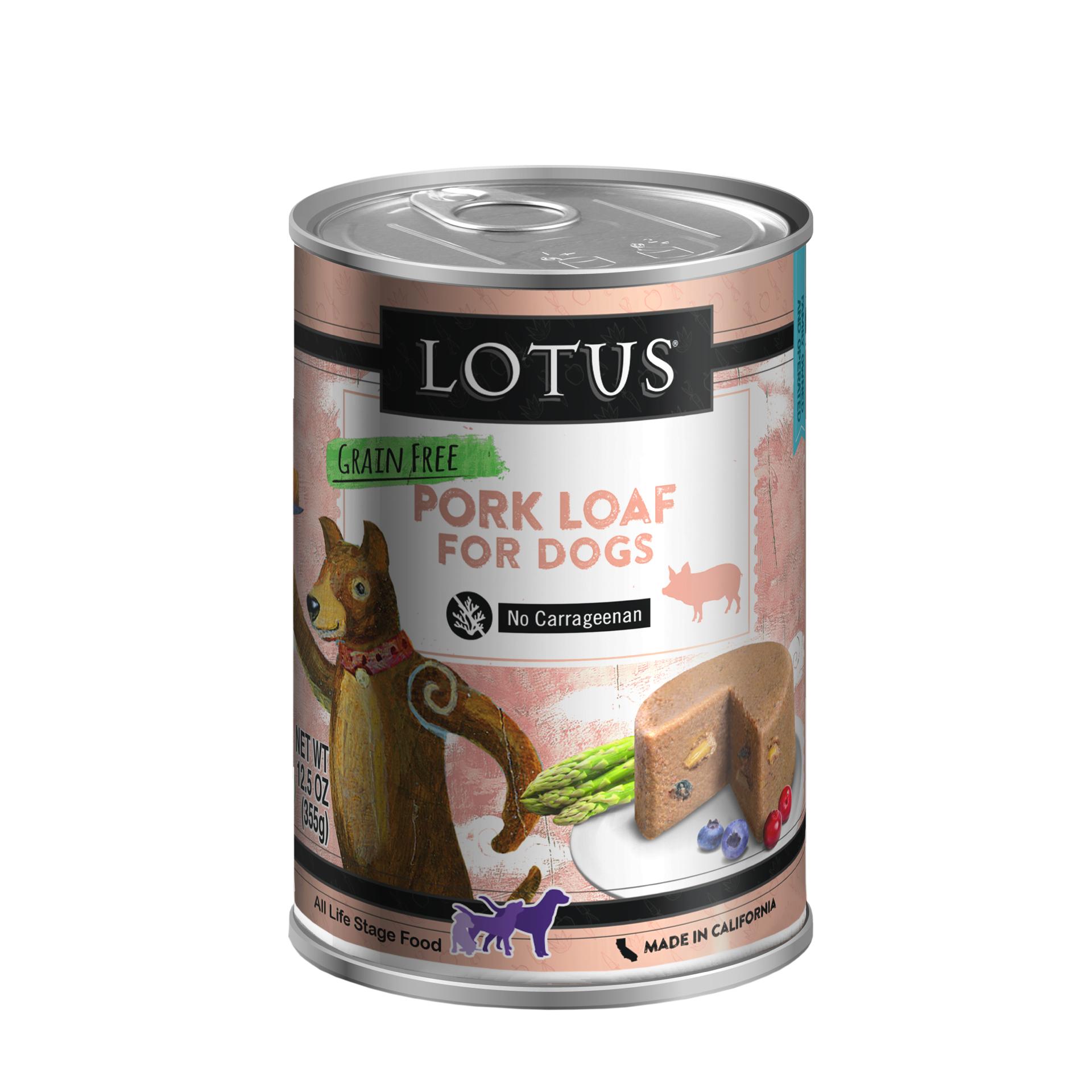 Lotus Pork Loaf Grain-Free Wet Dog Food Can, 12.5-oz, case of 12 (**)