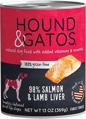 Hound & Gatos Salmon & Lamb Liver Formula Grain-Free Canned Dog Food, 13-oz, case of 12 (**)