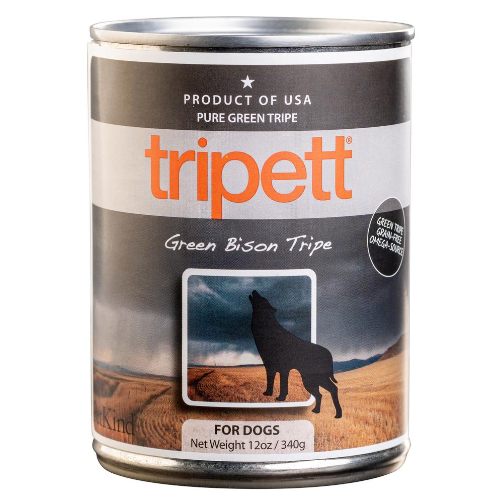 PetKind Tripett Green Bison Tripe Grain-Free Wet Dog Food Can, 12-oz|340-gram, case of 12 (**)