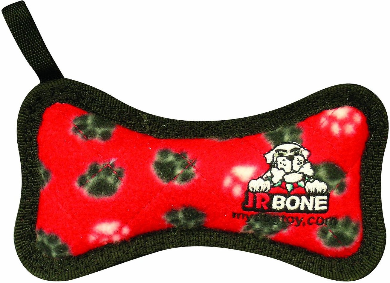 Tuffy Junior Bone Dog Toy Red Paws Natural Pet NW