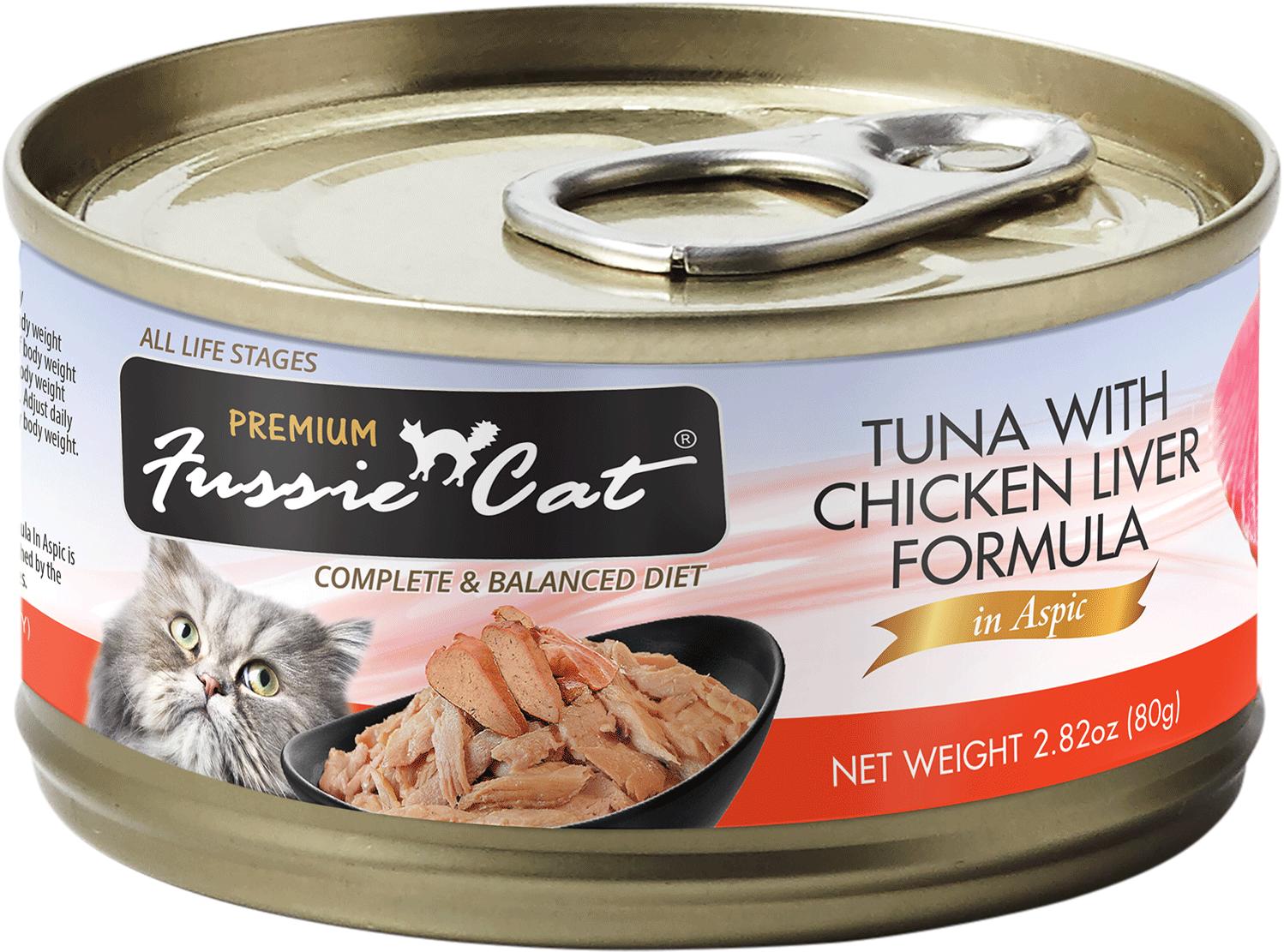 Fussie Cat Premium Tuna with Chicken Liver in Aspic Grain-Free Wet Cat Food Can, 2.8-oz