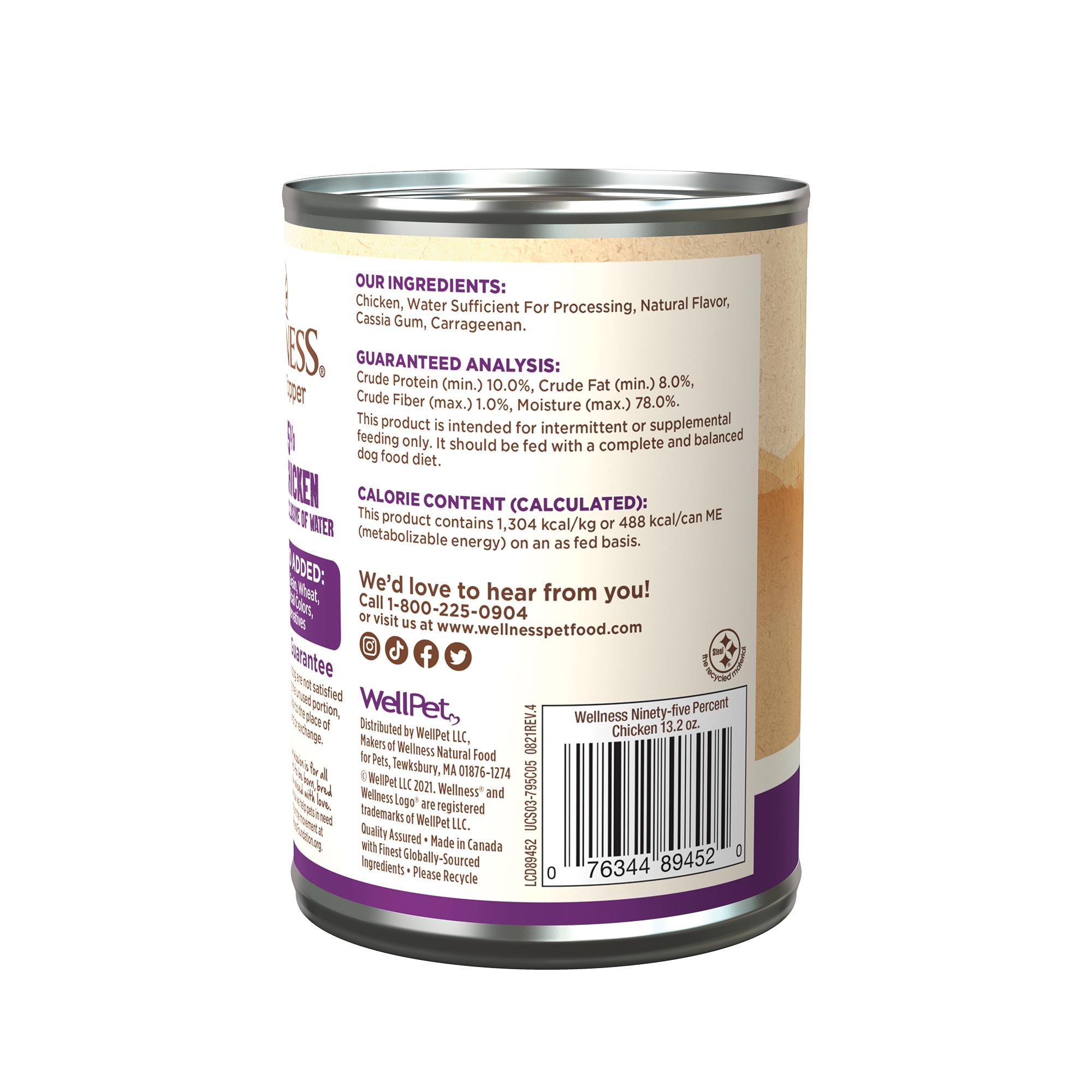 Wellness 95% Chicken Grain-Free Wet Dog Food Can, 13.2-oz