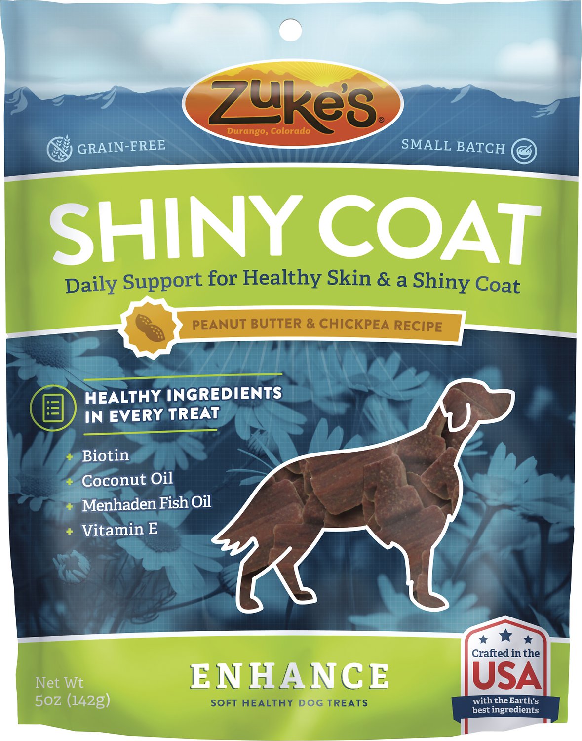 Zuke's Enhance Shiny Coat Peanut Butter & Chickpea Recipe Dog Treats, 5-oz