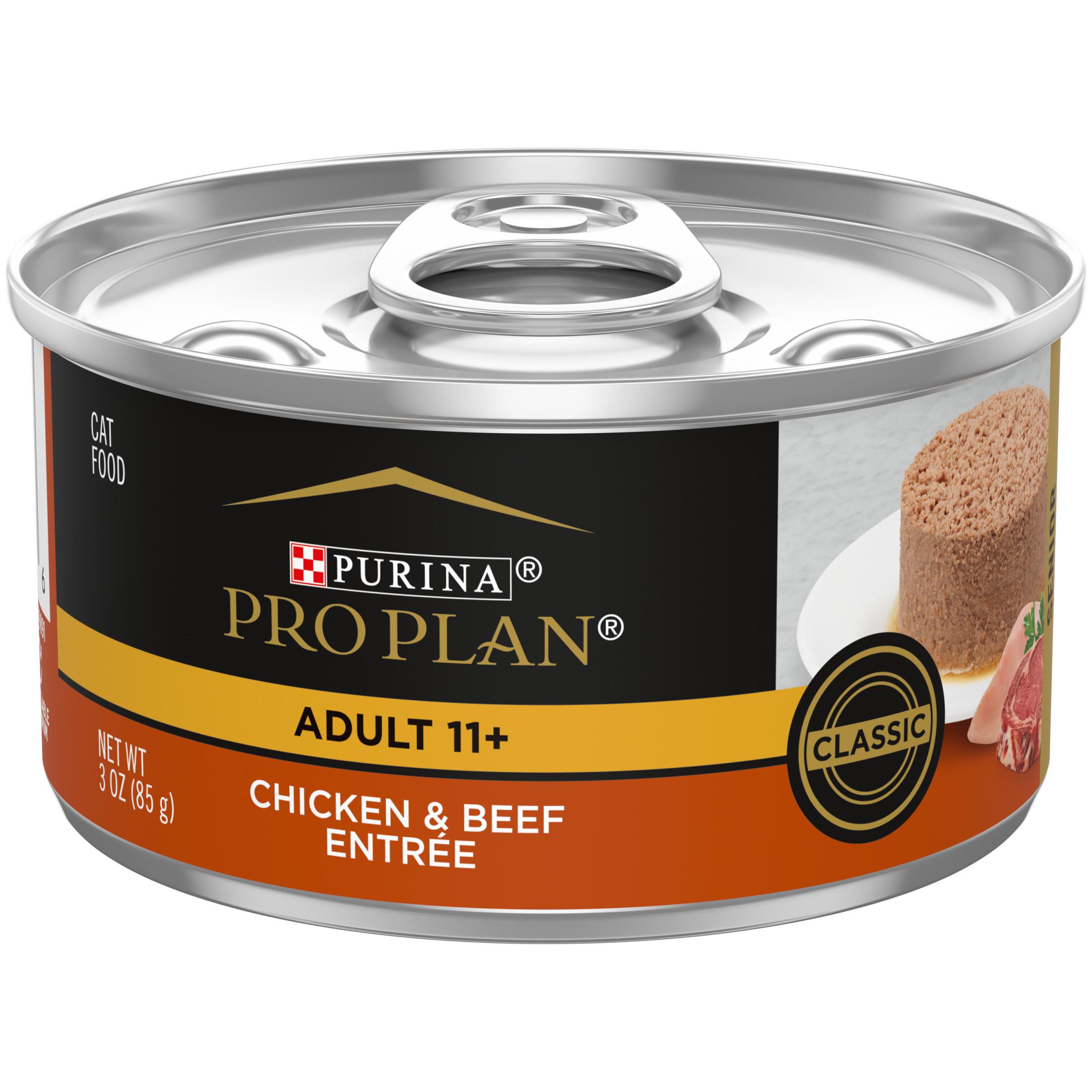 Purina Pro Plan Chicken & Beef Entree Adult 11+ Wet Cat Food Can, 3-oz