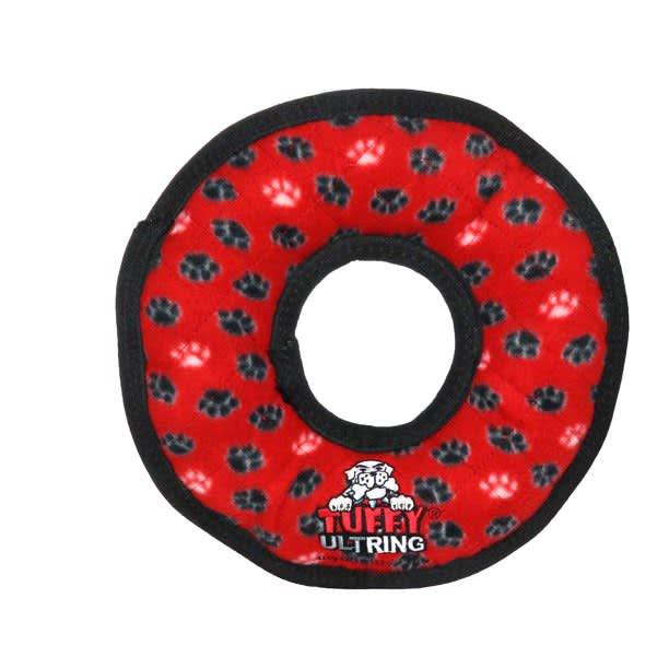 Tuffy No Stuff Ultimate Ring Dog Toy, Red Paws