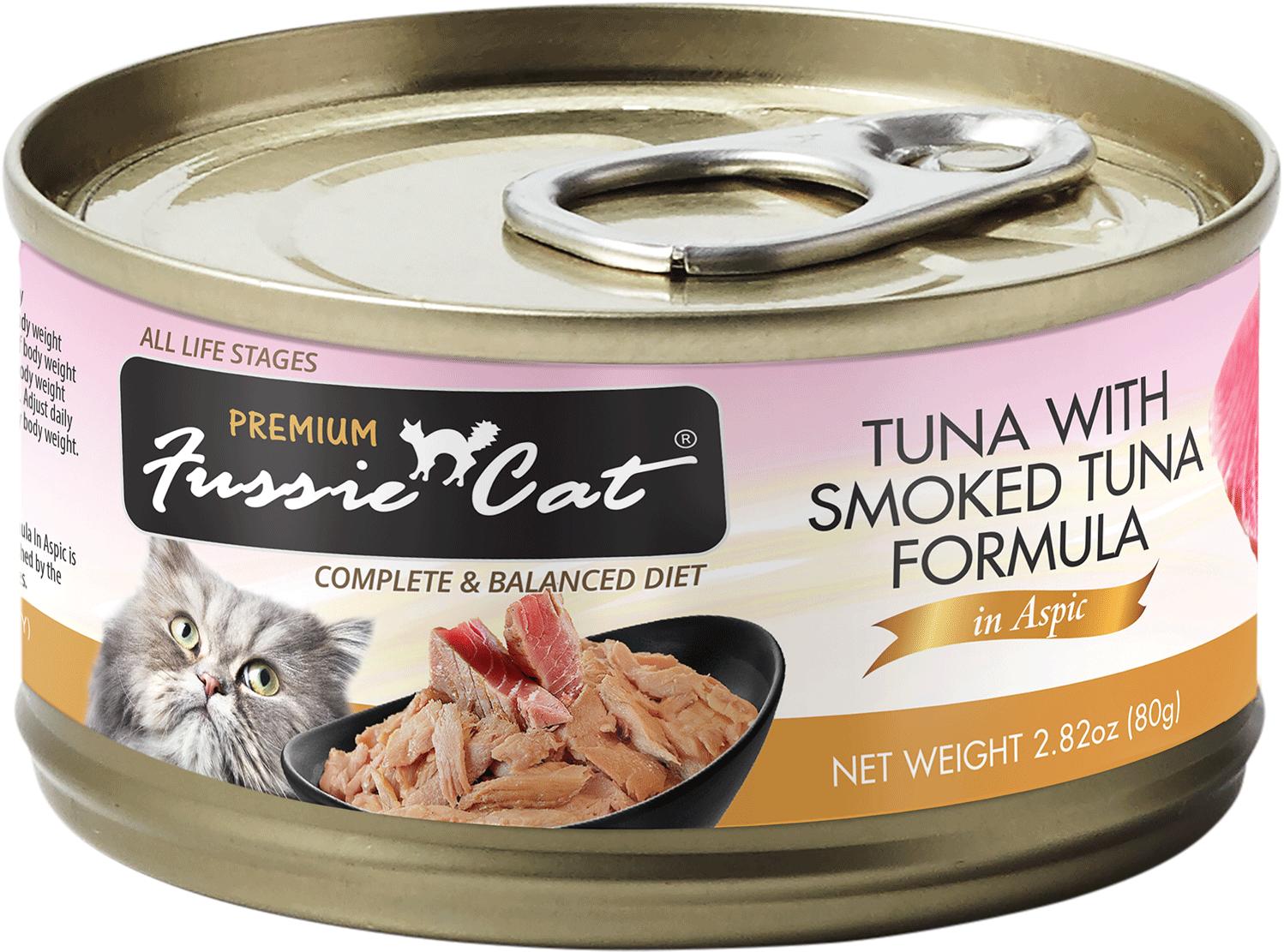 Fussie Cat Premium Tuna with Smoked Tuna in Aspic Grain-Free Wet Cat Food Can, 2.82-oz