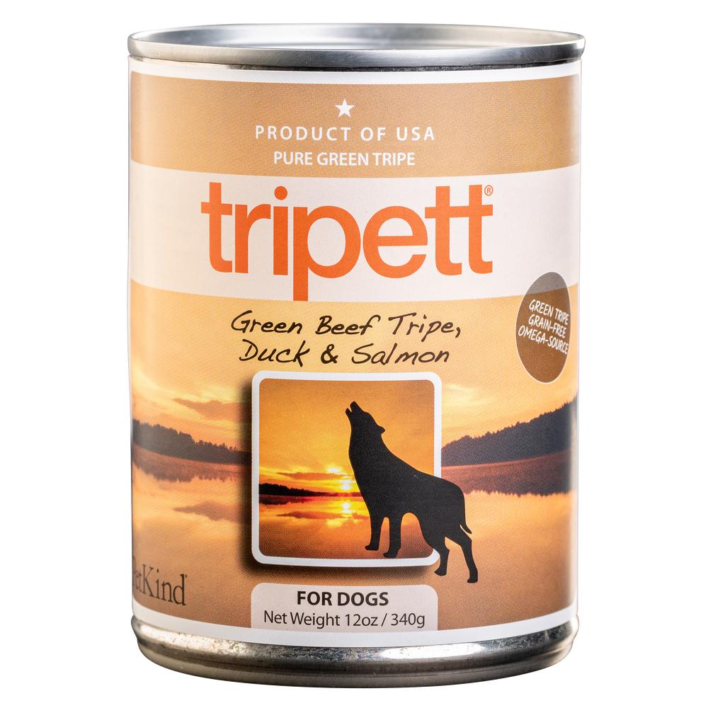 PetKind Tripett Green Beef Tripe, Duck & Salmon Grain-Free Wet Dog Food Can, 12-oz|340-gram