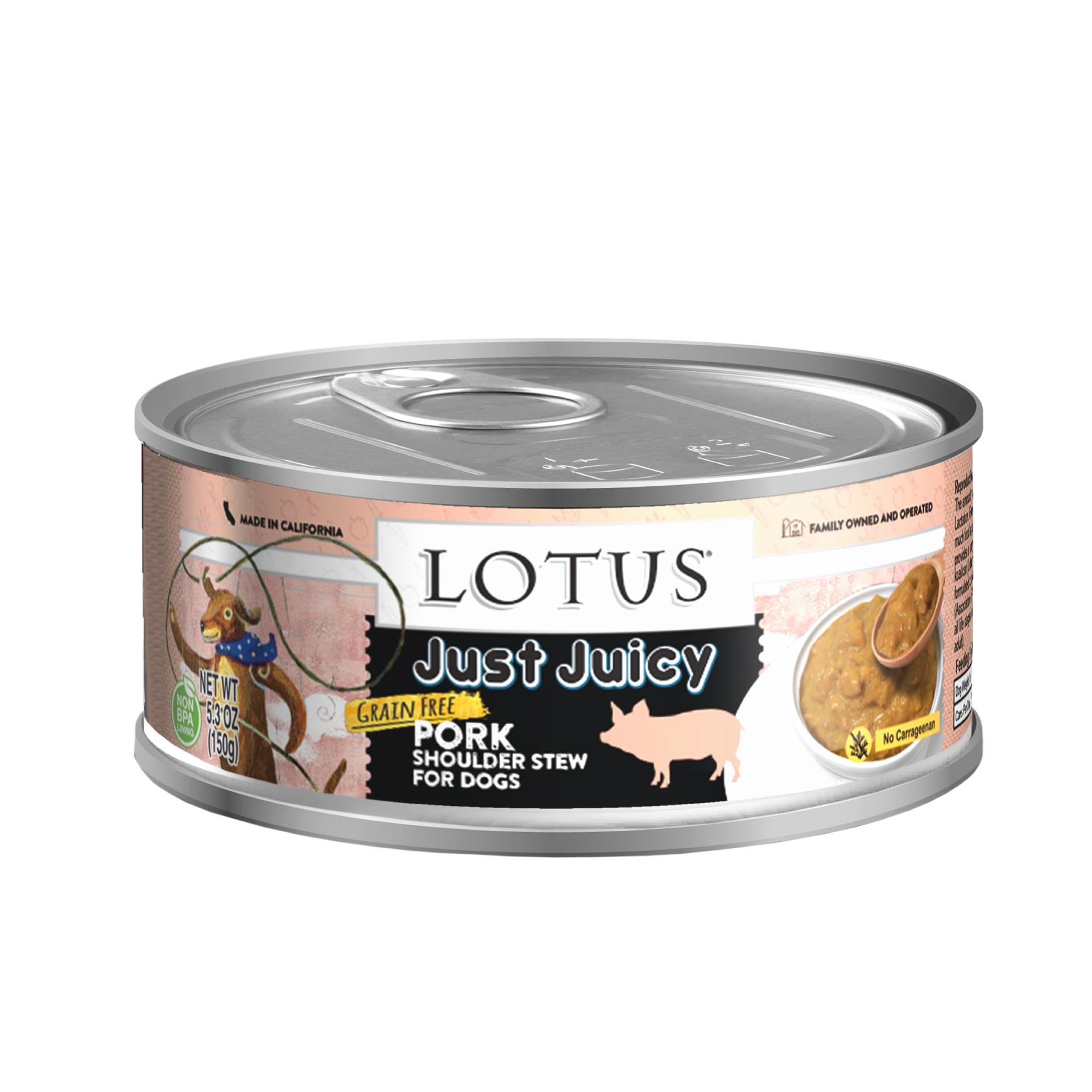 Lotus Just Juicy Pork Shoulder Stew Grain-Free Wet Dog Food Can, 5.3-oz