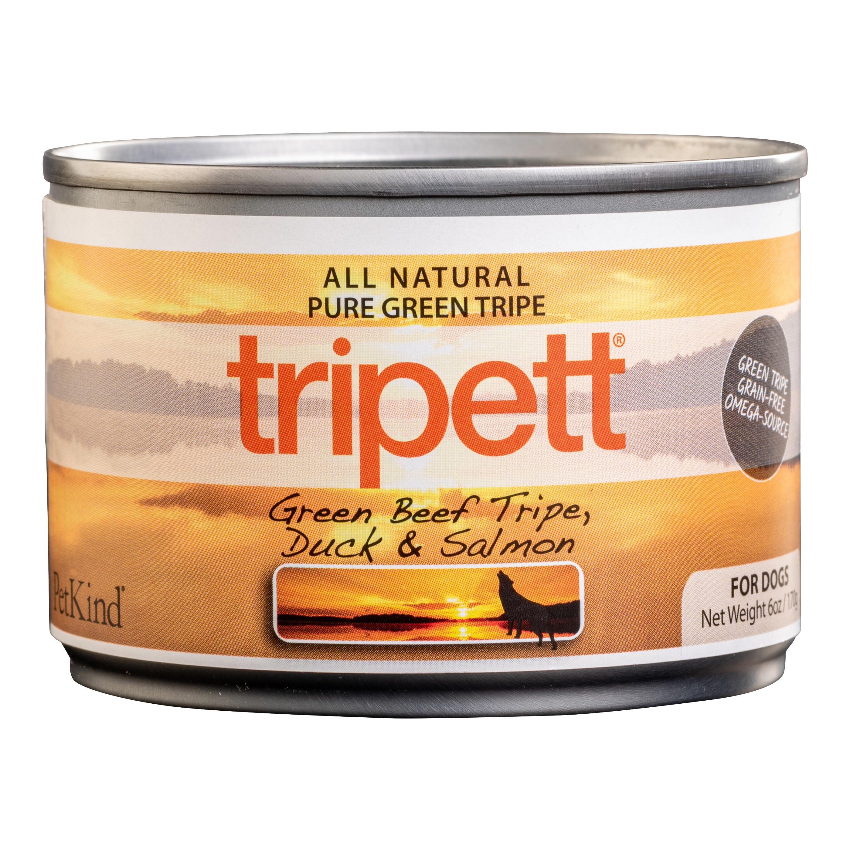 PetKind Tripett Green Beef Tripe, Duck & Salmon Grain-Free Wet Dog Food Can, 6-oz|170-gram