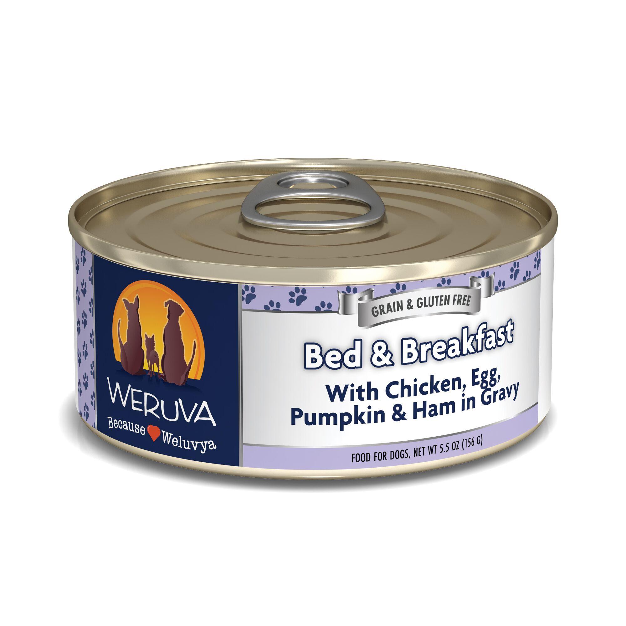 Weruva Classic Dog Bed & Breakfast with Chicken, Egg, Pumpkin & Ham in Gravy Wet Dog Food Can, 5.5-oz