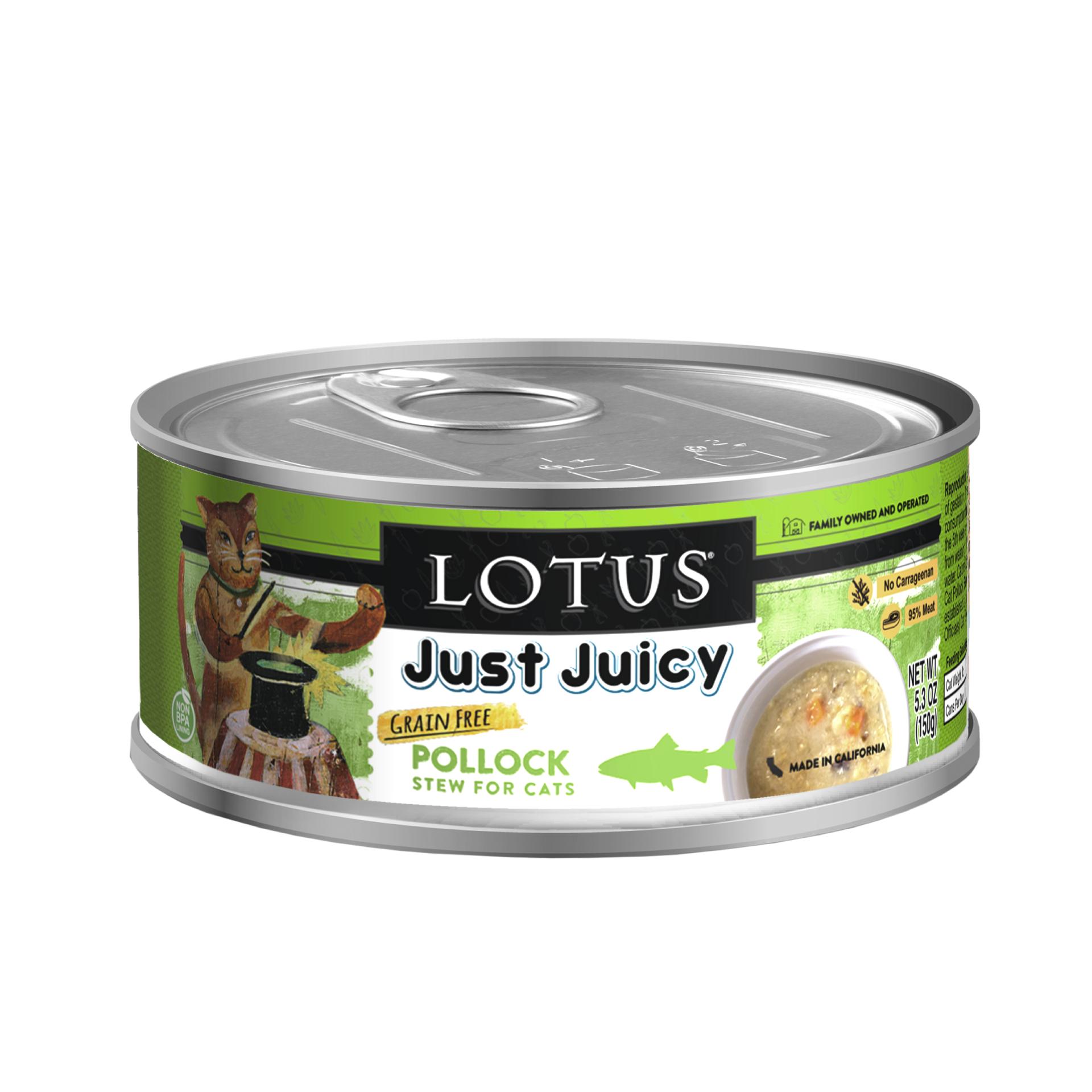 Lotus Just Juicy Pollock Stew Grain-Free Wet Cat Food Can, 2.5-oz