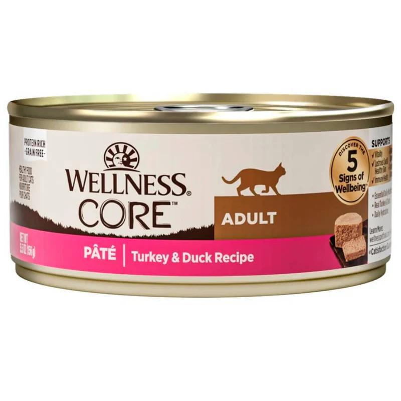 Wellness CORE Pâté Sans céréales Dinde et Canard, pâté humide pour chats en conserve, 5.5 oz