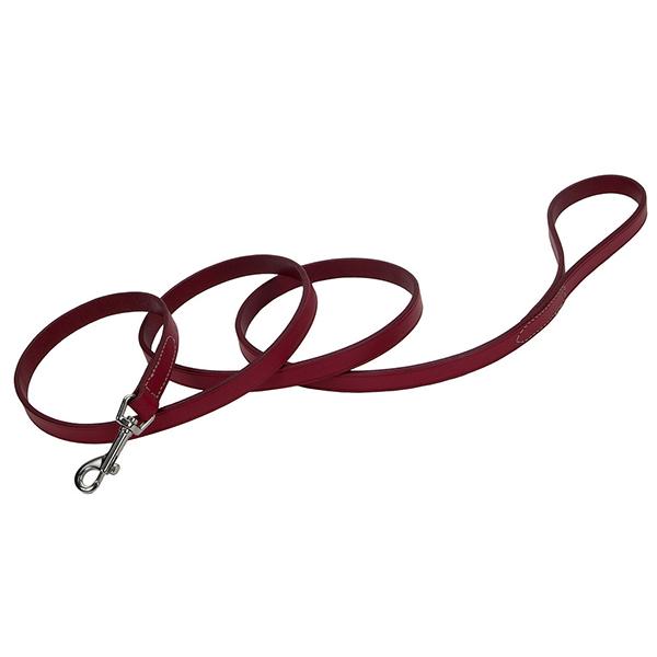 Circle T Oak Tanned Leather Dog Leash, Red, 5/8-in Leather x 4-ft Long