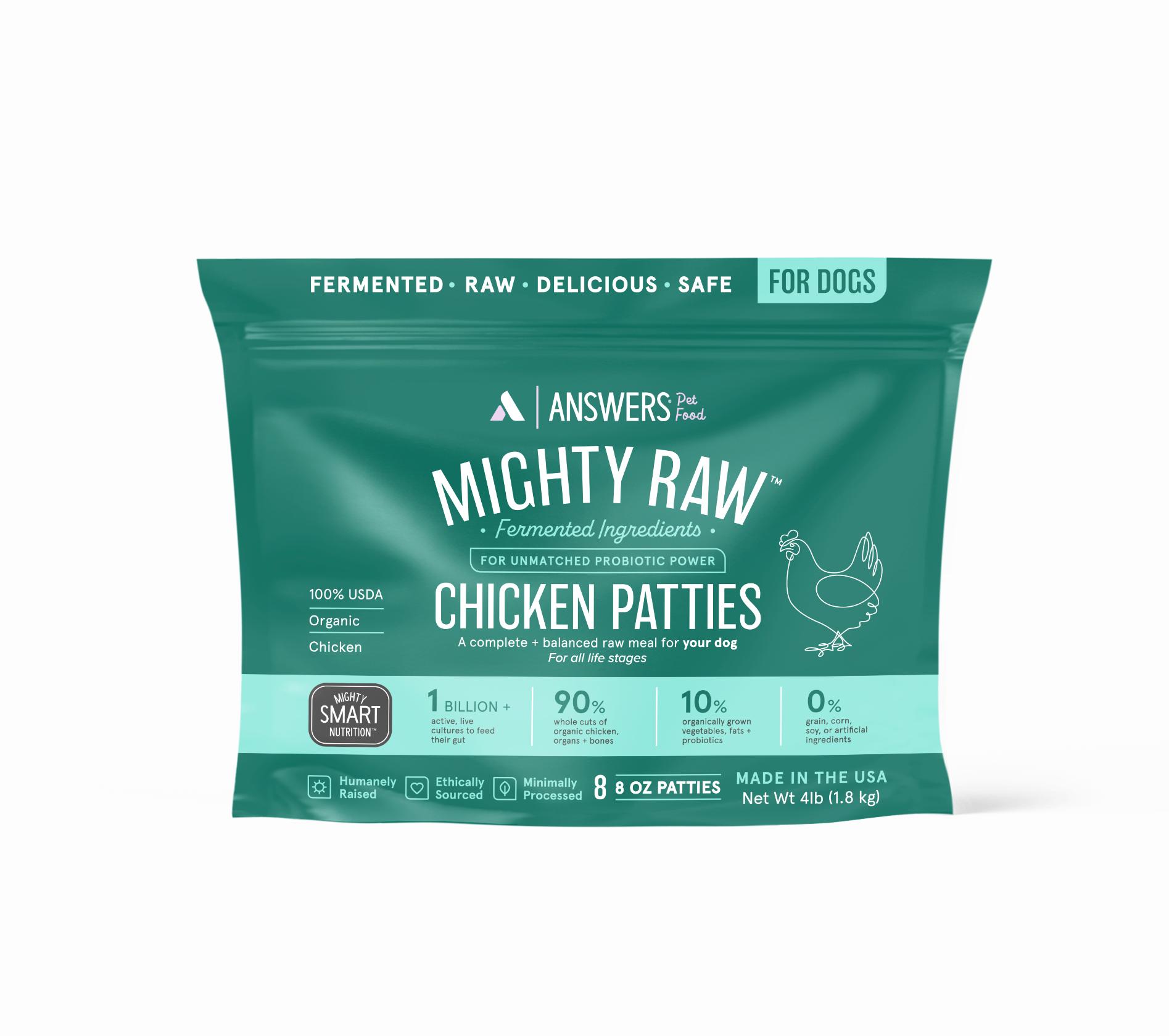 Answers Pet Food Mighty Raw Chicken Frozen Dog Food, Patties, 4-lb