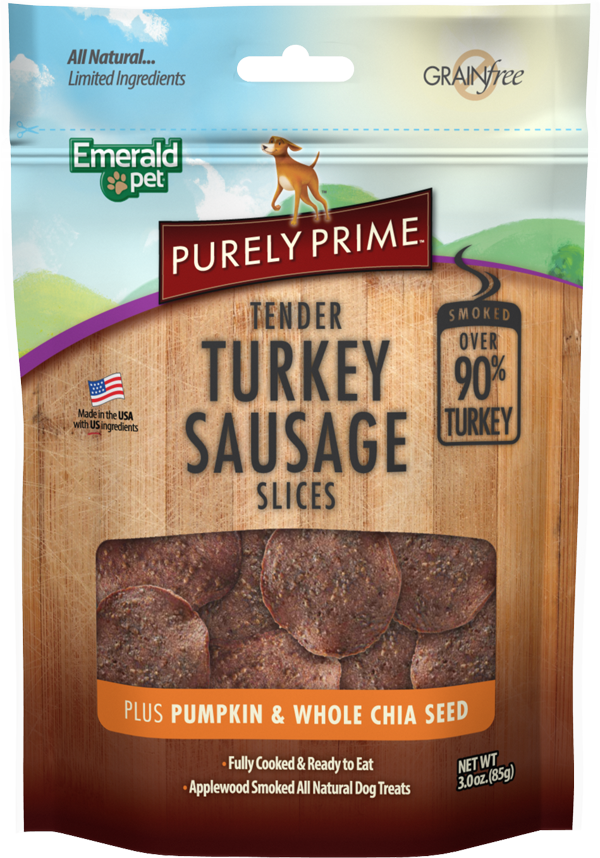 Emerald Pet Purely Prime Sausage Turkey & Pumpkin Slices Dog Treats, 3-oz (Size: 3-oz)