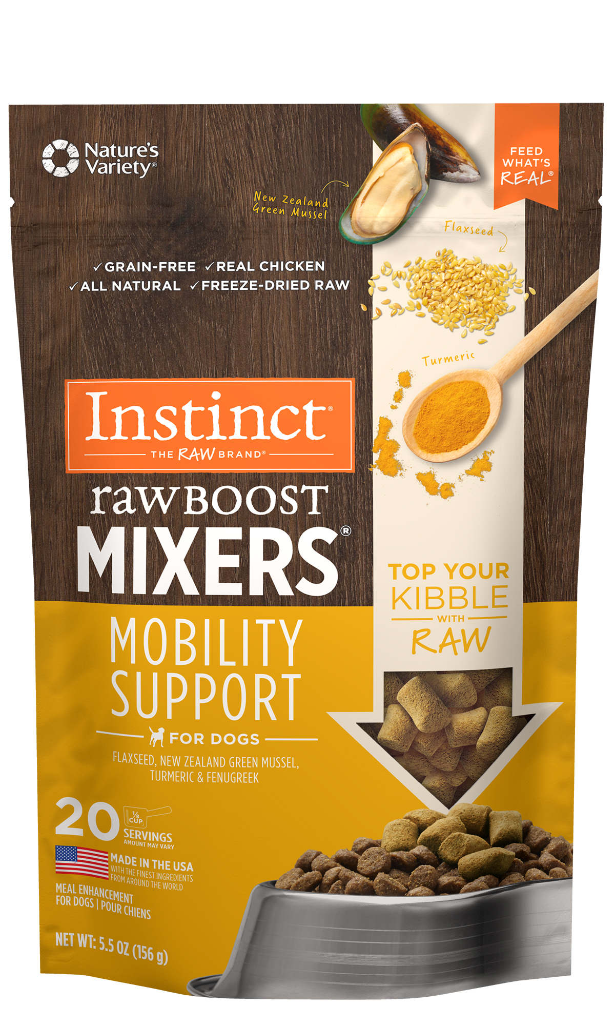 Instinct Raw Boost Mixers Mobility Support Freeze Dried Dog Food Topper 5.5 oz Mckenzie Towne