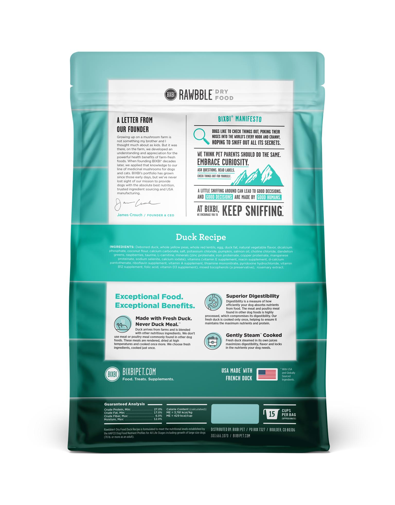 BIXBI RAWBBLE Duck Recipe Dry Dog Food 4 lb Ben s Barketplace Campbell