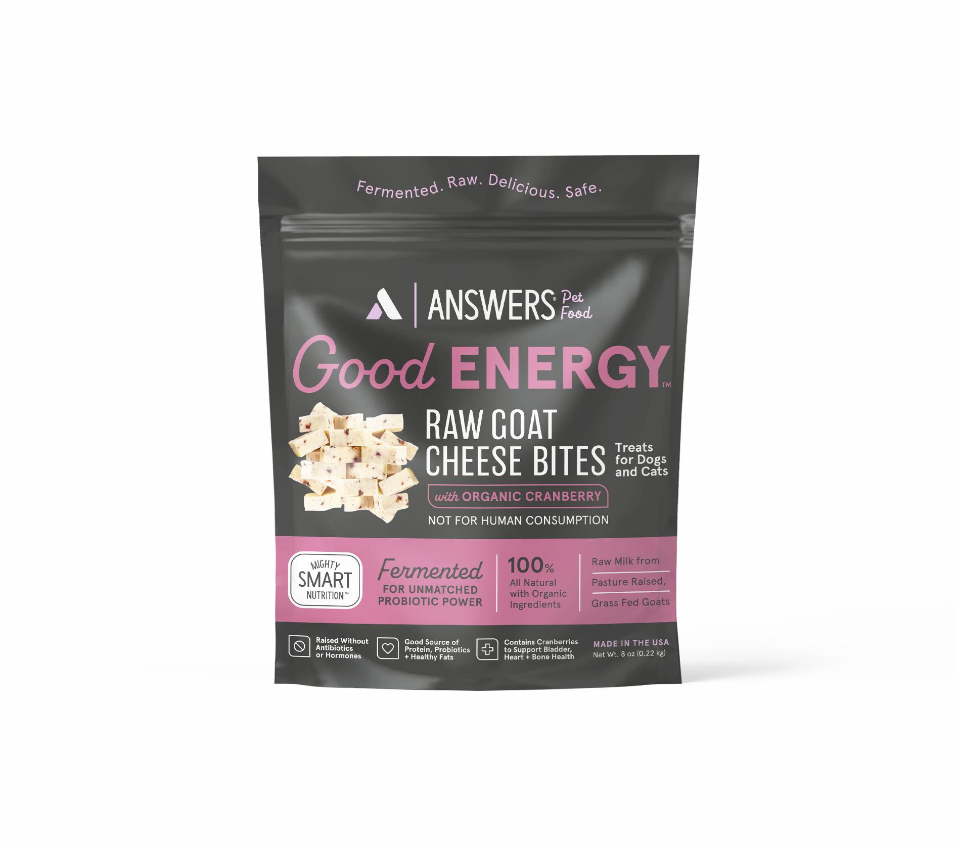 Answers Pet Food Good Energy Raw Goat Cheese Bites with Cranberry Dog & Cat Treats, 8-oz
