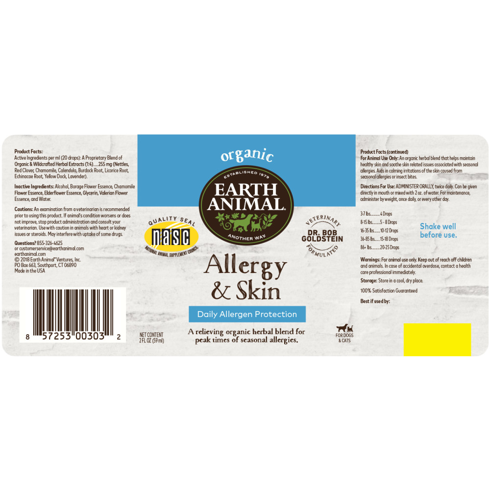 Earth Animal Organic Herbal Remedies Allergy & Skin, 2-oz